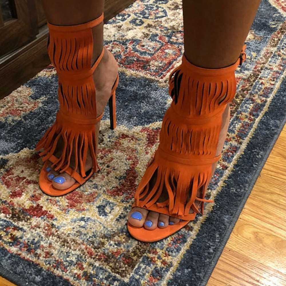 Gucci Orange Fringe Heeled Sandals